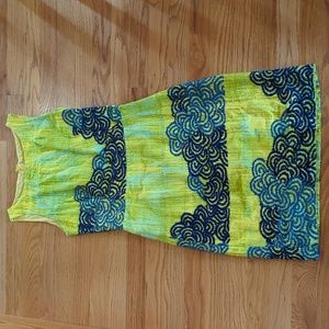 Anthropologie yellow and blue shift dress
